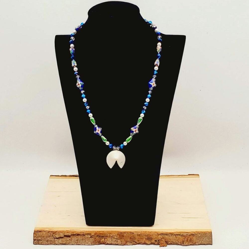 Lucky Fortune Cookie Beaded Handmade One-of-a-Kind Necklace.